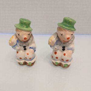 Vintage Circus Clown Salt and Pepper Shakers Multi Color Ceramic Japan